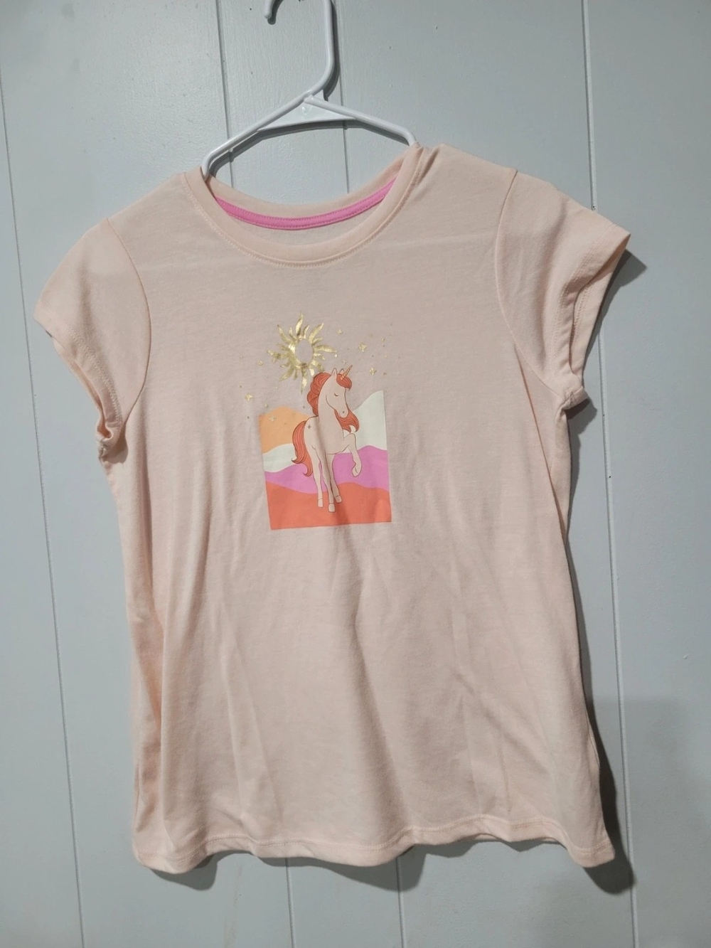 wonder nation Light Pink Unicorn Graphic Tee with Gold Accent